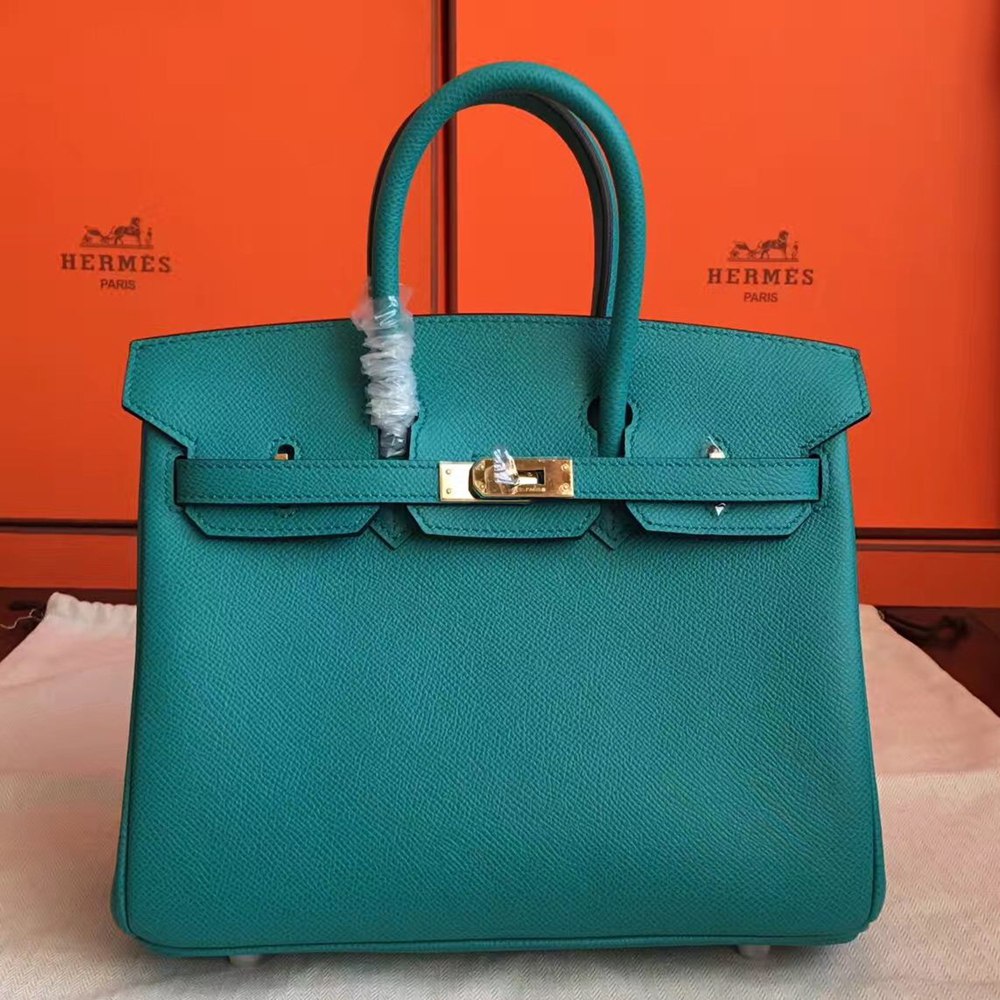 Hermes Birkin 25 Handmade Bag In Malachite Epsom Calfskin