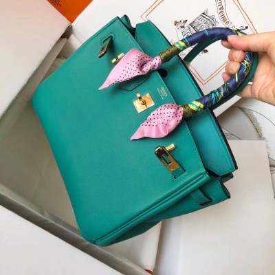 Hermes Birkin 25 Handmade Bag In Malachite Swift Leather