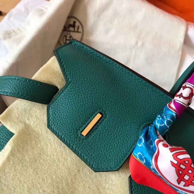 Hermes Birkin 35 Handmade Bag In Malachite Clemence Leather