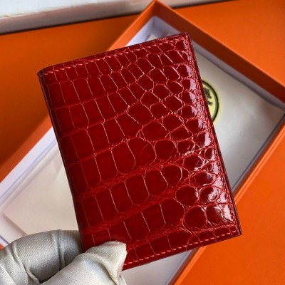 Hermes MC2 Euclide Card Holder in Red Shiny Alligator Leather