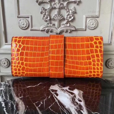 Hermes Medor Clutch Bag In Orange Crocodile Leather