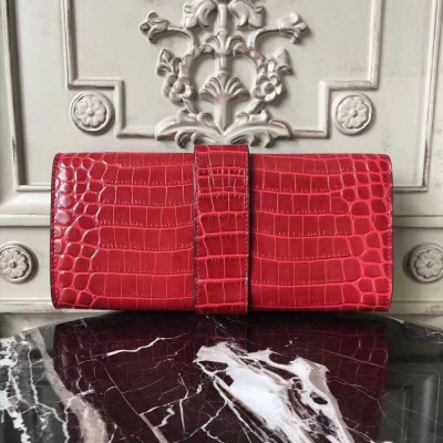 Hermes Medor Clutch Bag In Red Crocodile Leather