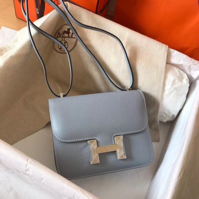 Hermes Constance 18 Handmade Bag In Blue Lin Epsom Leather