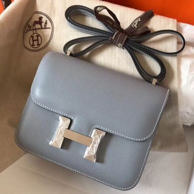 Hermes Constance 18 Handmade Bag In Blue Lin Epsom Leather