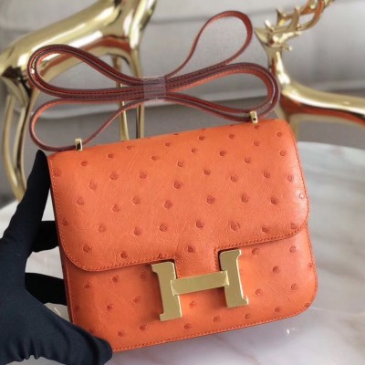 Hermes Constance 18 Handmade Bag In Orange Ostrich Leather