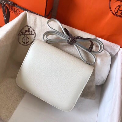 Hermes Constance 18 Handmade Bag In White Epsom Leather