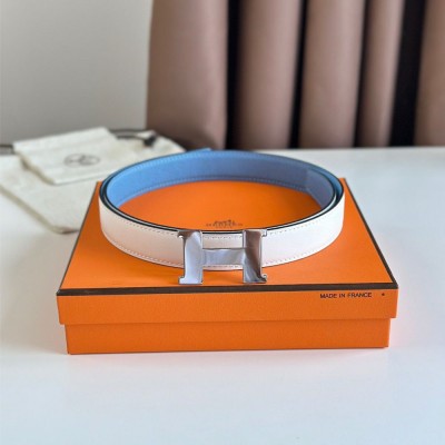 Hermes Mini Constance 24mm Belt in Blue Epsom Leather and White Swift Leather