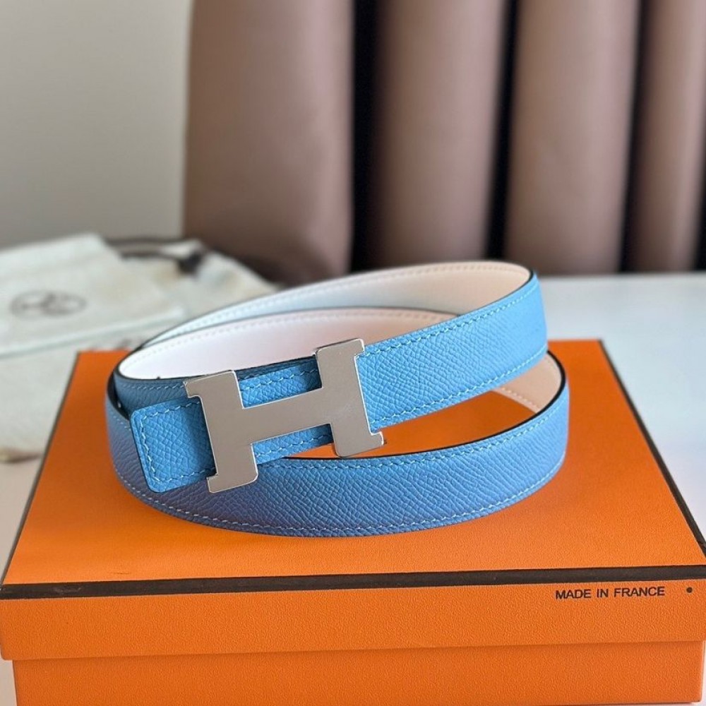 Hermes Mini Constance 24mm Belt in Blue Epsom Leather and White Swift Leather