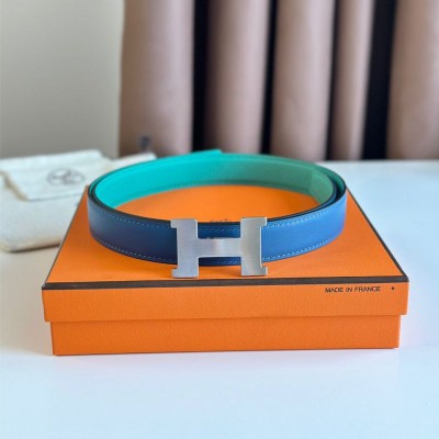 Hermes Mini Constance 24mm Belt in Green Epsom Leather and Blue Swift Leather