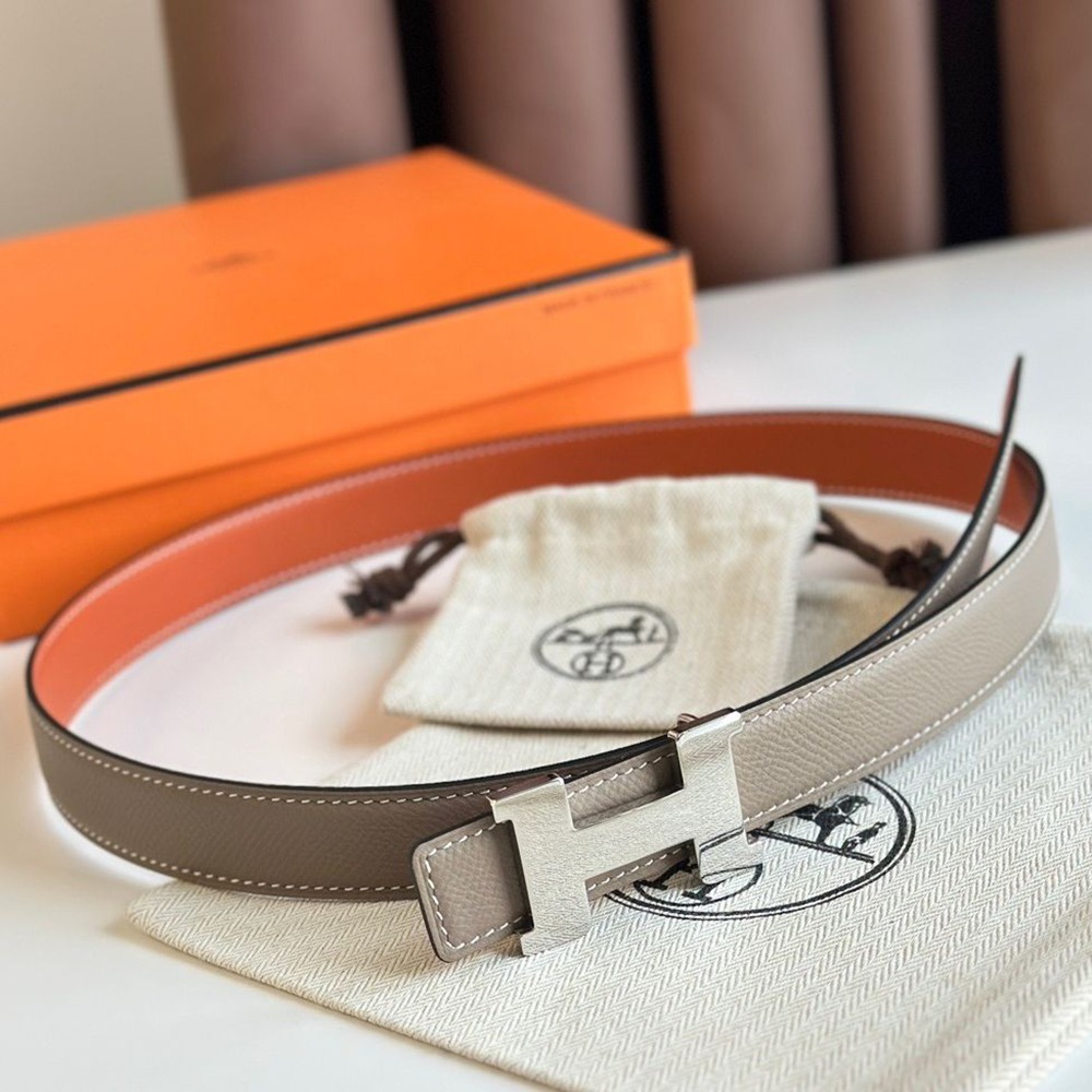 Hermes Mini Constance 24mm Belt in Taupe Epsom Leather and Tan Swift Leather