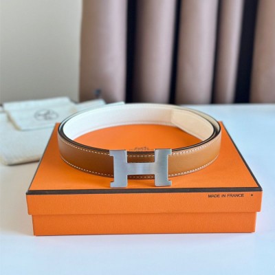 Hermes Mini Constance 24mm Belt in White Epsom Leather and Gold Swift Leather