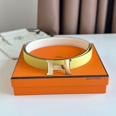 Hermes Mini Constance 24mm Belt in White Epsom Leather and Yellow Swift Leather