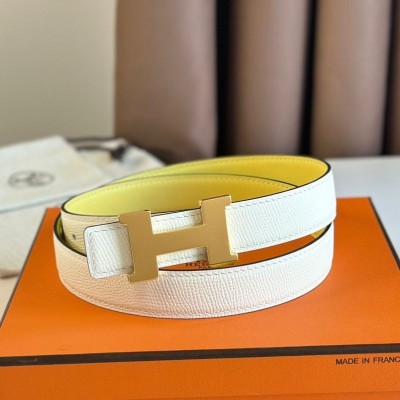 Hermes Mini Constance 24mm Belt in White Epsom Leather and Yellow Swift Leather