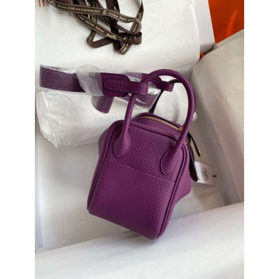 Hermes Mini Lindy Handmade Bag In Anemone Clemence Leather