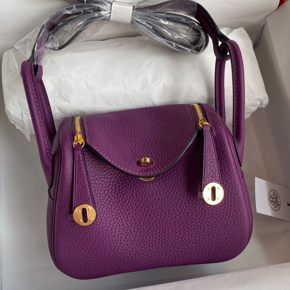 Hermes Mini Lindy Handmade Bag In Anemone Clemence Leather