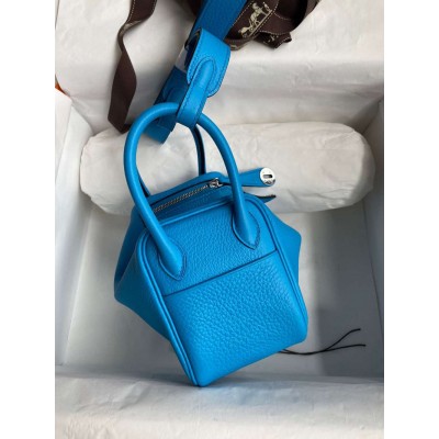 Hermes Mini Lindy Handmade Bag In Blue Frida Clemence Leather