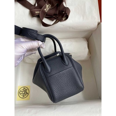 Hermes Mini Lindy Handmade Bag In Blue Nuit HHL19clbnClemence Leather