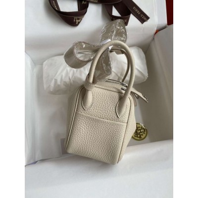 Hermes Mini Lindy Handmade Bag In Craie Clemence Leather