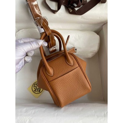 Hermes Mini Lindy Handmade Bag In Gold Clemence Leather