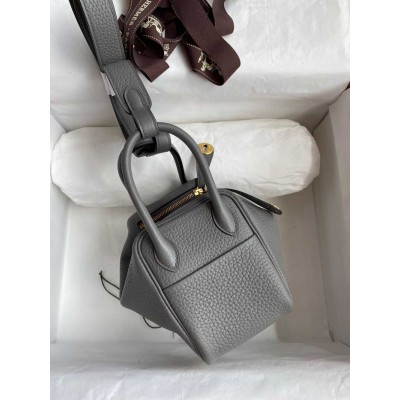 Hermes Mini Lindy Handmade Bag In Gris Meyer Clemence Leather