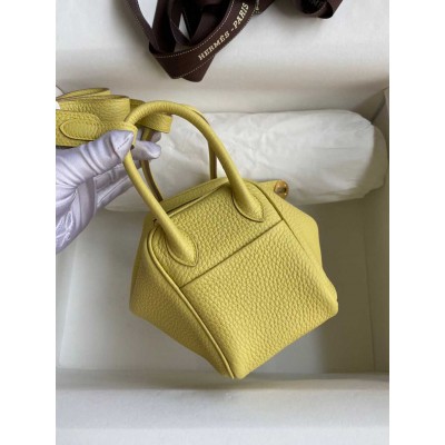 Hermes Mini Lindy Handmade Bag In Jaune Poussin Clemence Leather