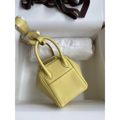 Hermes Mini Lindy Handmade Bag In Jaune Poussin Swift Leather