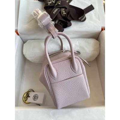 Hermes Mini Lindy Handmade Bag in Mauve Pale Clemence Leather