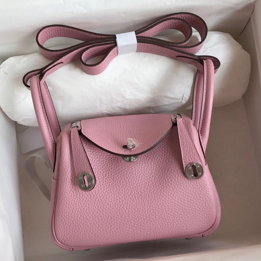 Hermes Mini Lindy Handmade Bag In Pink Clemence Leather