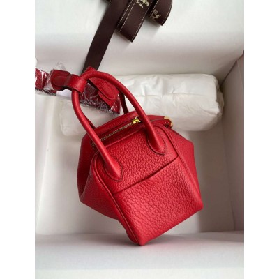 Hermes Mini Lindy Handmade Bag In Red Clemence Leather