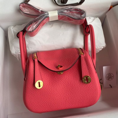 Hermes Mini Lindy Handmade Bag In Rose Lipstick Clemence Leather