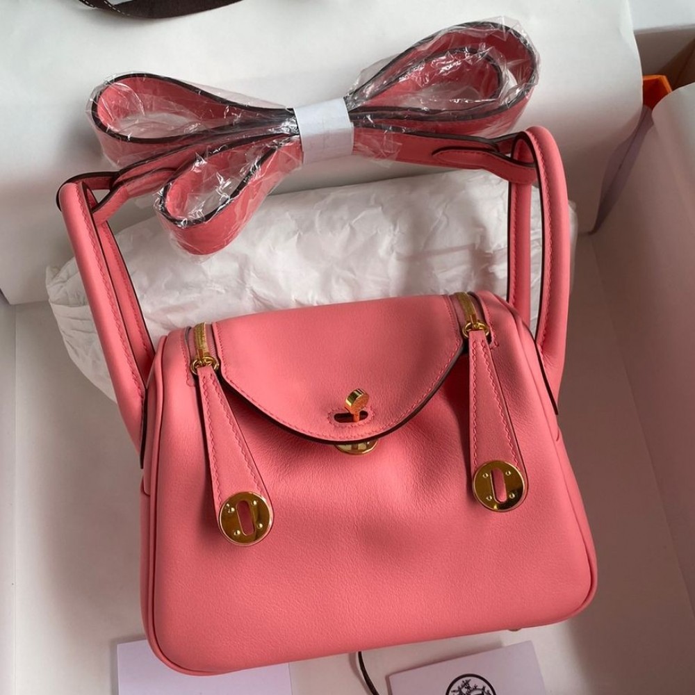 Hermes Mini Lindy Handmade Bag In Rose Lipstick Swift Leather