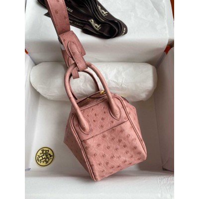 Hermes Mini Lindy Handmade Bag in Terre Cuite Ostrich Leather