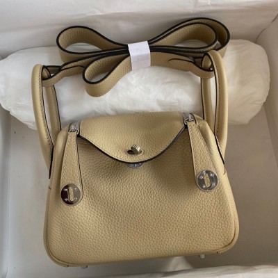 Hermes Mini Lindy Handmade Bag In Trench Clemence Leather