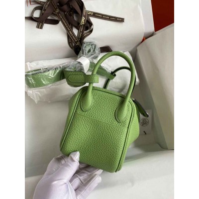 Hermes Mini Lindy Handmade Bag In Vert Criquet Clemence Leather