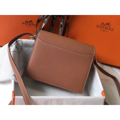 Hermes Mini Sac Roulis 18cm Bag In Brown Evercolor Calfskin