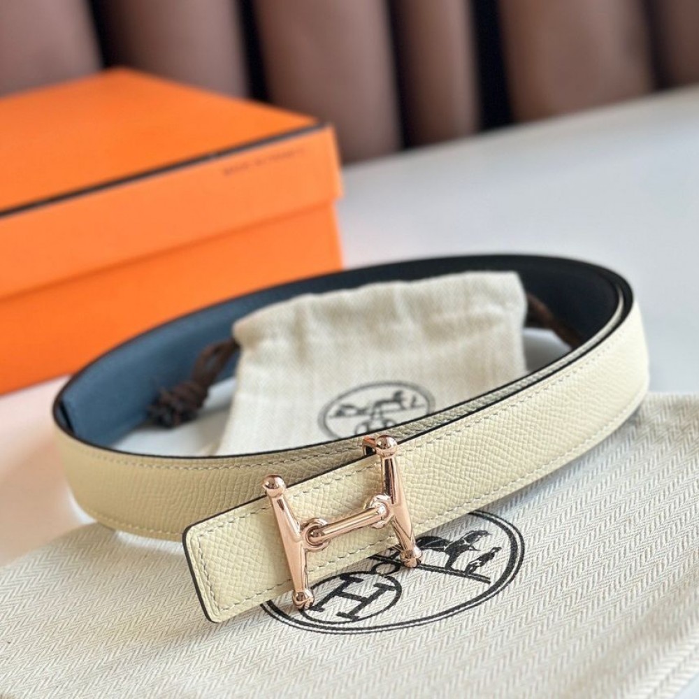 Hermes Mors H 24mm Reversible Belt in Blue and White Epsom Leather