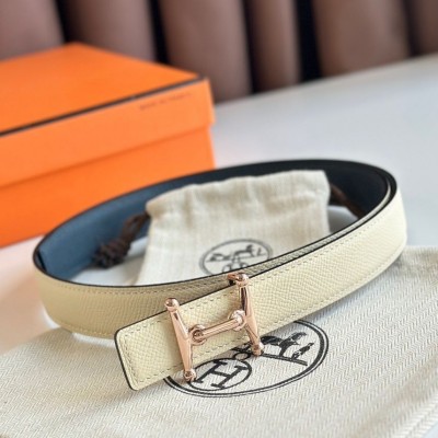 Hermes Mors H 24mm Reversible Belt in Blue and White Epsom Leather