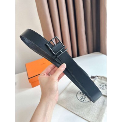 Hermes Nathan 40MM Belt with Matte Buckle in Black Clemence Leather