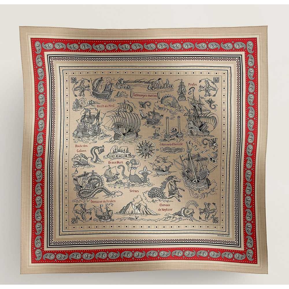 Hermes Naturel Tatouages Marins Bandana Shawl 140