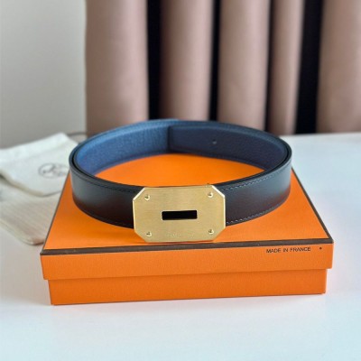 Hermes Neo Reversible Belt 32MM in Blue Clemence Leather