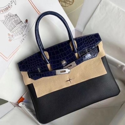 Hermes Touch Birkin 30 Bag In Noir Shiny Niloticus Crocodile Skin