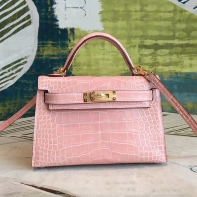 Hermes Kelly Mini II Handmade Bag In Nude Alligator Crocodile