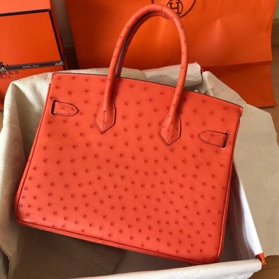 Hermes Birkin 30 Handmade Bag In Orange Ostrich Skin