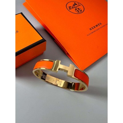 Hermes Orange Enamel Clic HH Bracelet