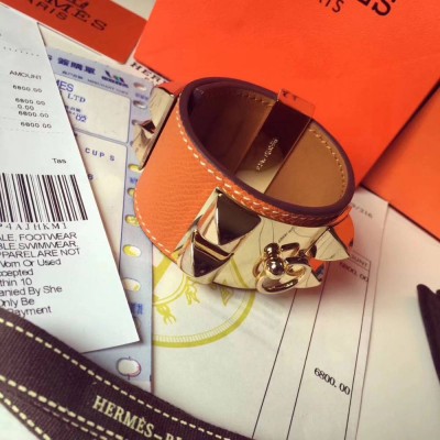 Hermes Orange Epsom Collier de Chien Bracelet Size S