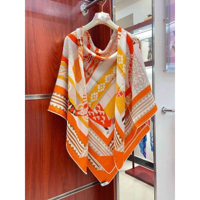 Hermes Orange Fantaisie d Etriers Shawl 140