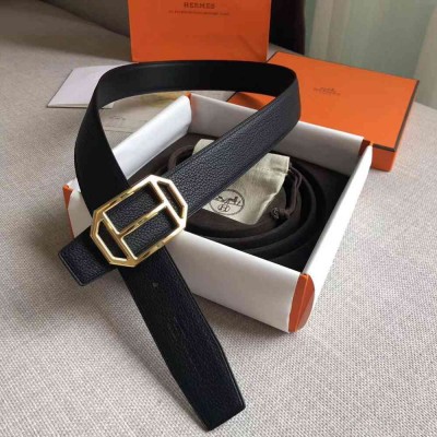 Hermes Pad Reversible Belt In Black Clemence Leather