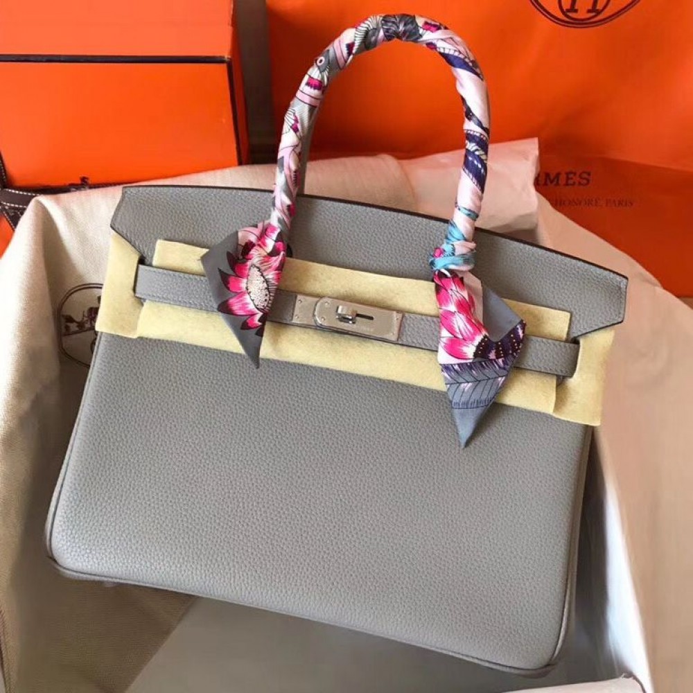 Hermes Birkin 30 Handmade Bag In Pearl Grey Clemence Leather