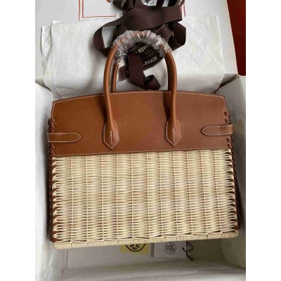 Hermes Picnic Birkin 30 Bag in Wicker with Barenia Leather