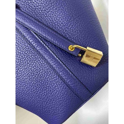 Hermes Picotin Lock 18 Handmade Bag in Blue Encre Clemence Leather